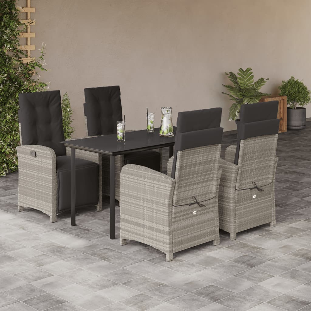 3-tlg. Bistro-Set mit Kissen Hellgrau Poly Rattan