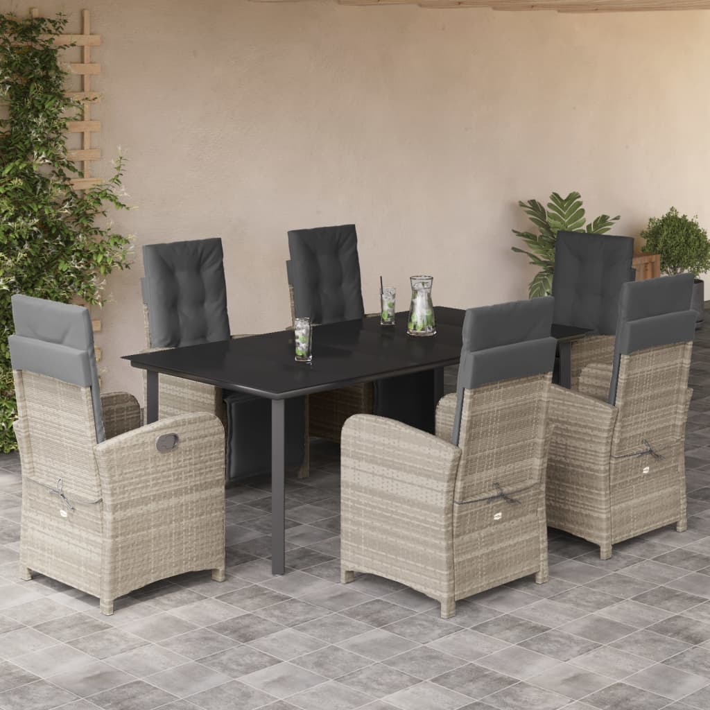 3-tlg. Bistro-Set mit Kissen Hellgrau Poly Rattan