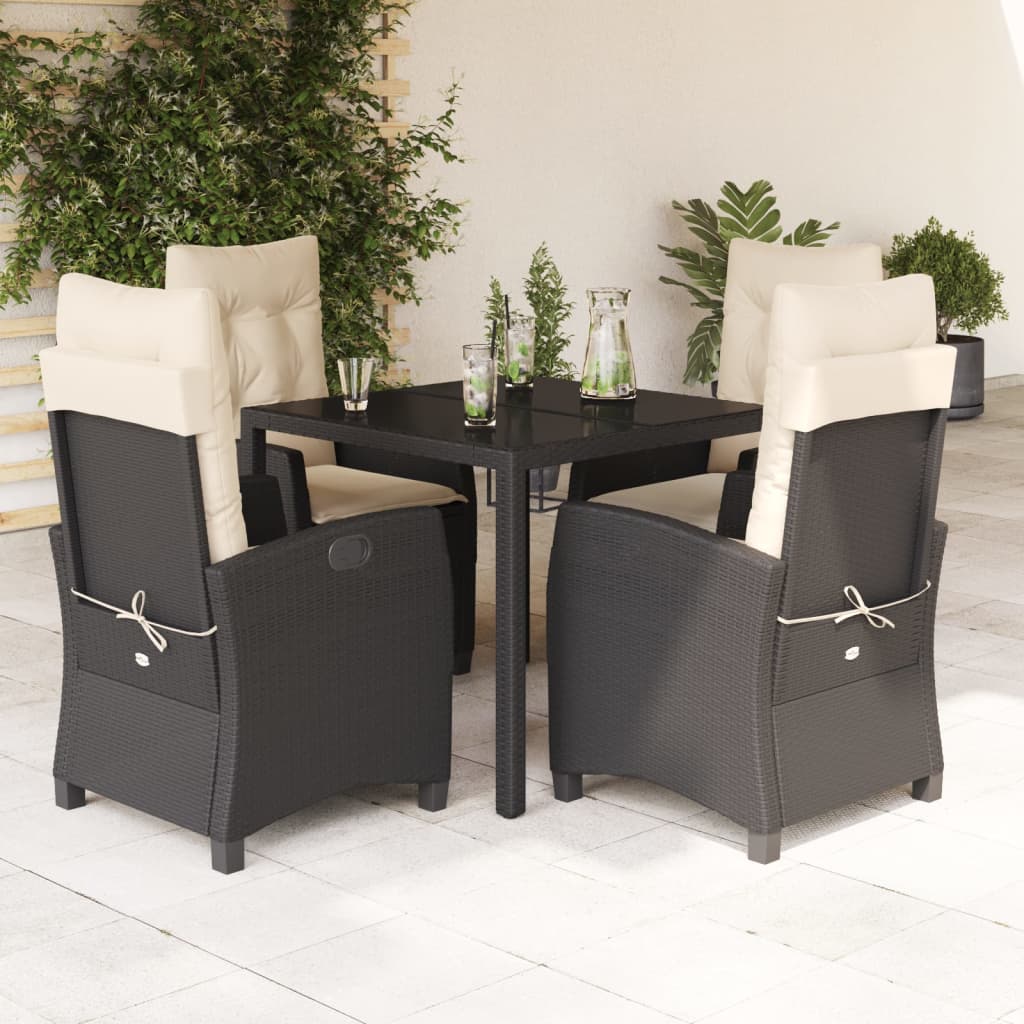 3-tlg. Garten-Essgruppe mit Kissen Schwarz Poly Rattan