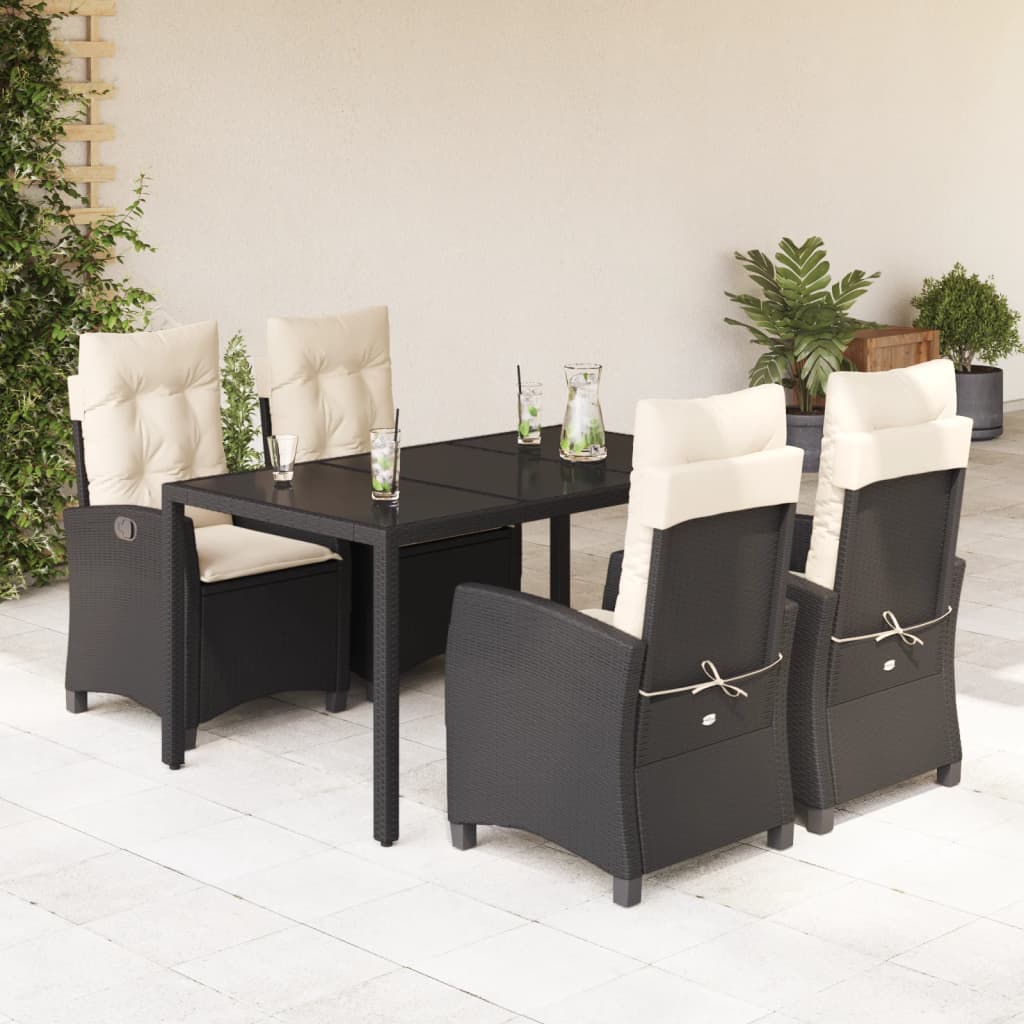 3-tlg. Garten-Essgruppe mit Kissen Schwarz Poly Rattan