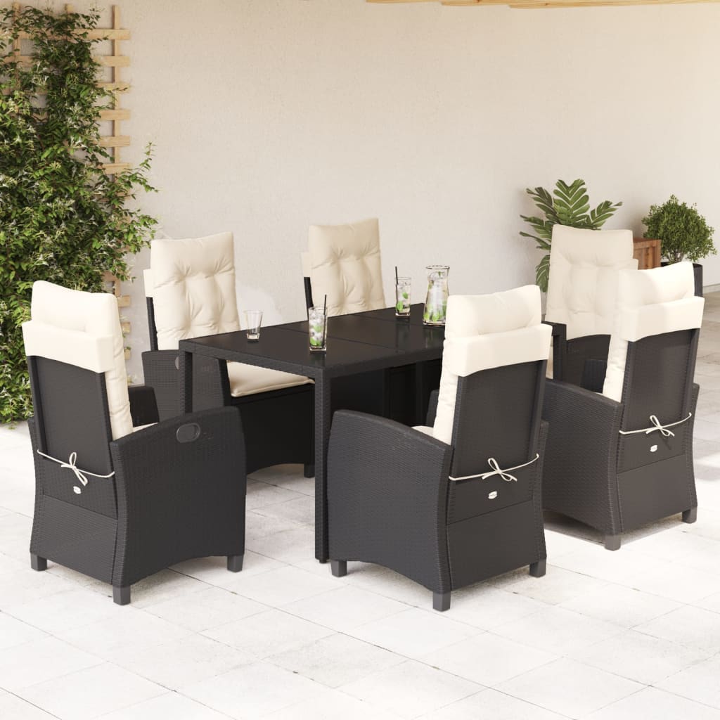 3-tlg. Garten-Essgruppe mit Kissen Schwarz Poly Rattan