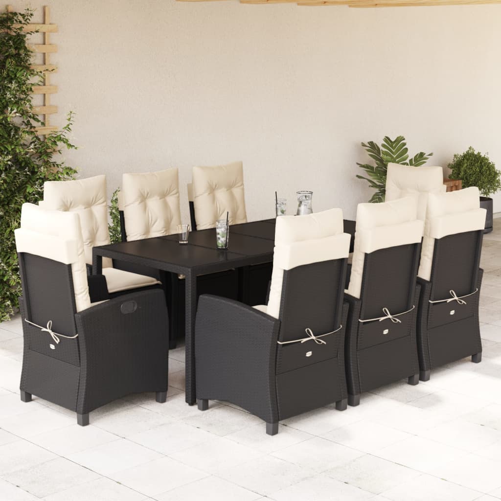 3-tlg. Garten-Essgruppe mit Kissen Schwarz Poly Rattan