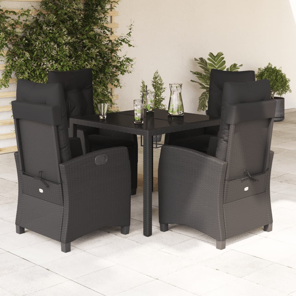 3-tlg. Garten-Essgruppe mit Kissen Schwarz Poly Rattan