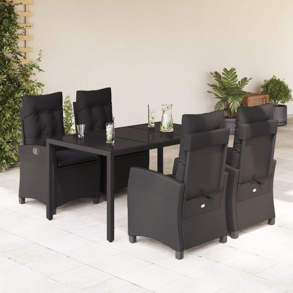 3-tlg. Garten-Essgruppe mit Kissen Schwarz Poly Rattan