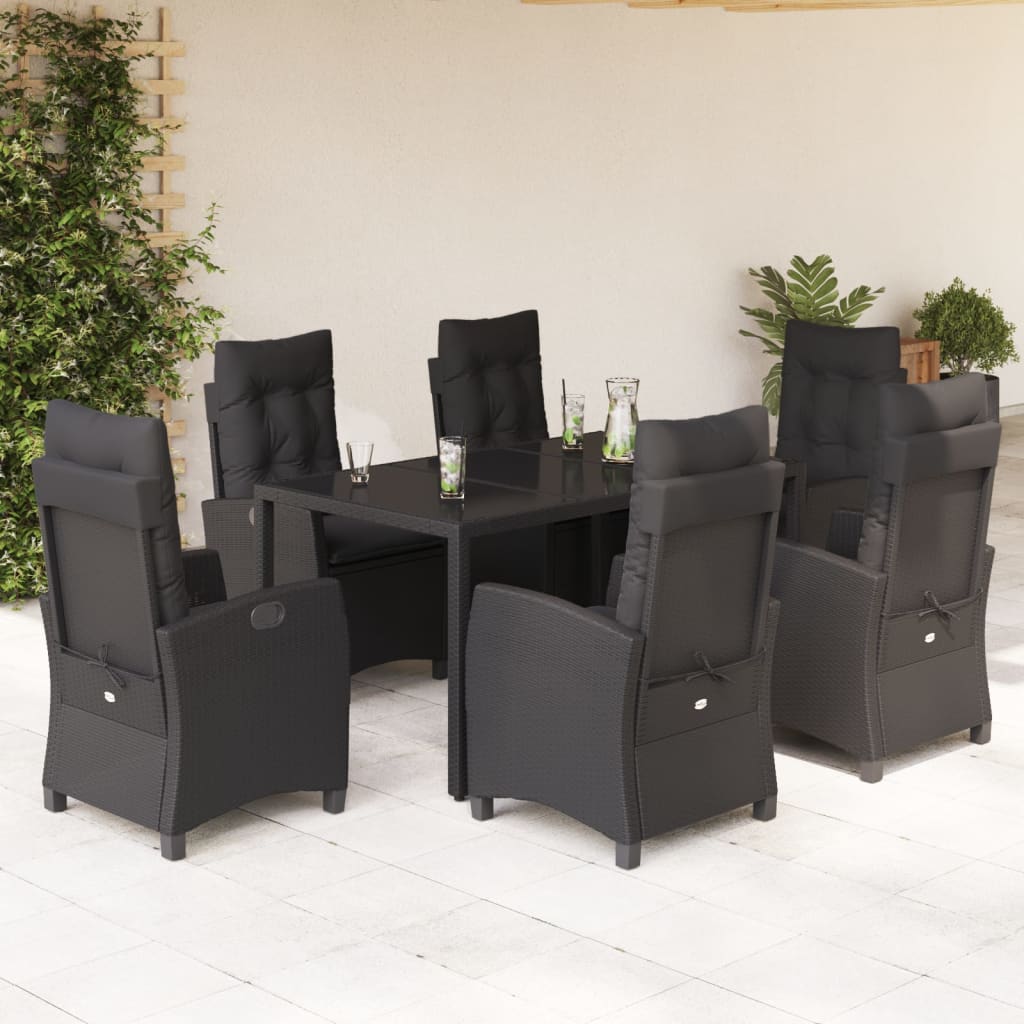 3-tlg. Garten-Essgruppe mit Kissen Schwarz Poly Rattan