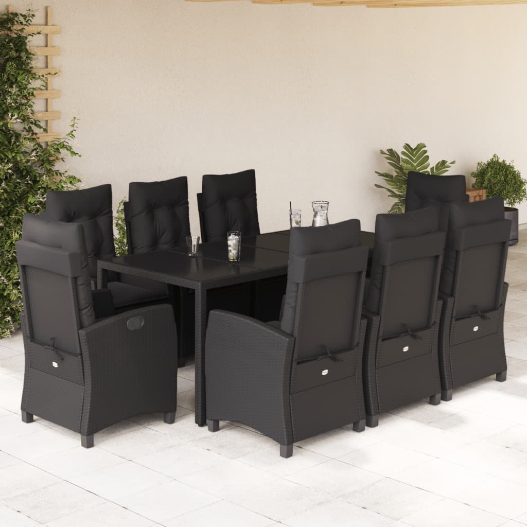 3-tlg. Garten-Essgruppe mit Kissen Schwarz Poly Rattan