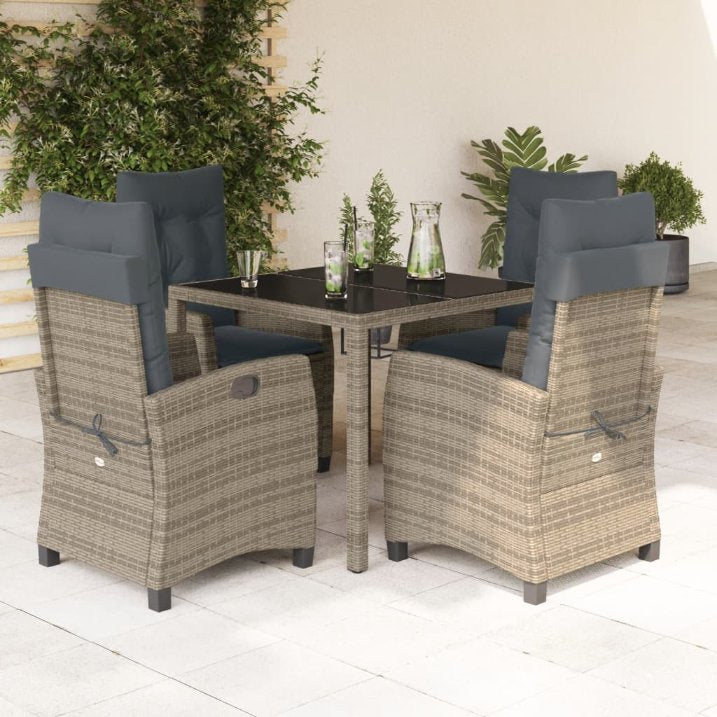 3-tlg. Garten-Essgruppe mit Kissen Grau Poly Rattan