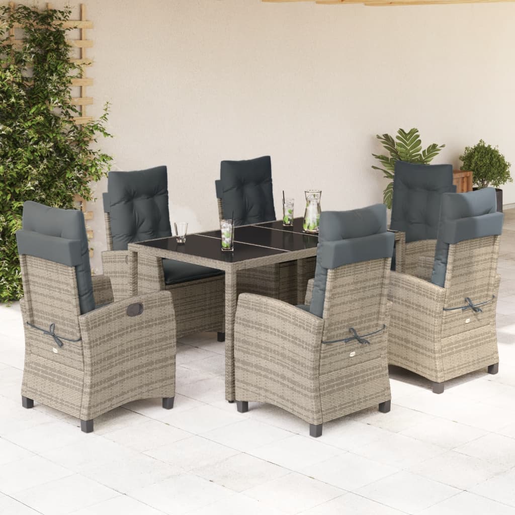3-tlg. Garten-Essgruppe mit Kissen Grau Poly Rattan
