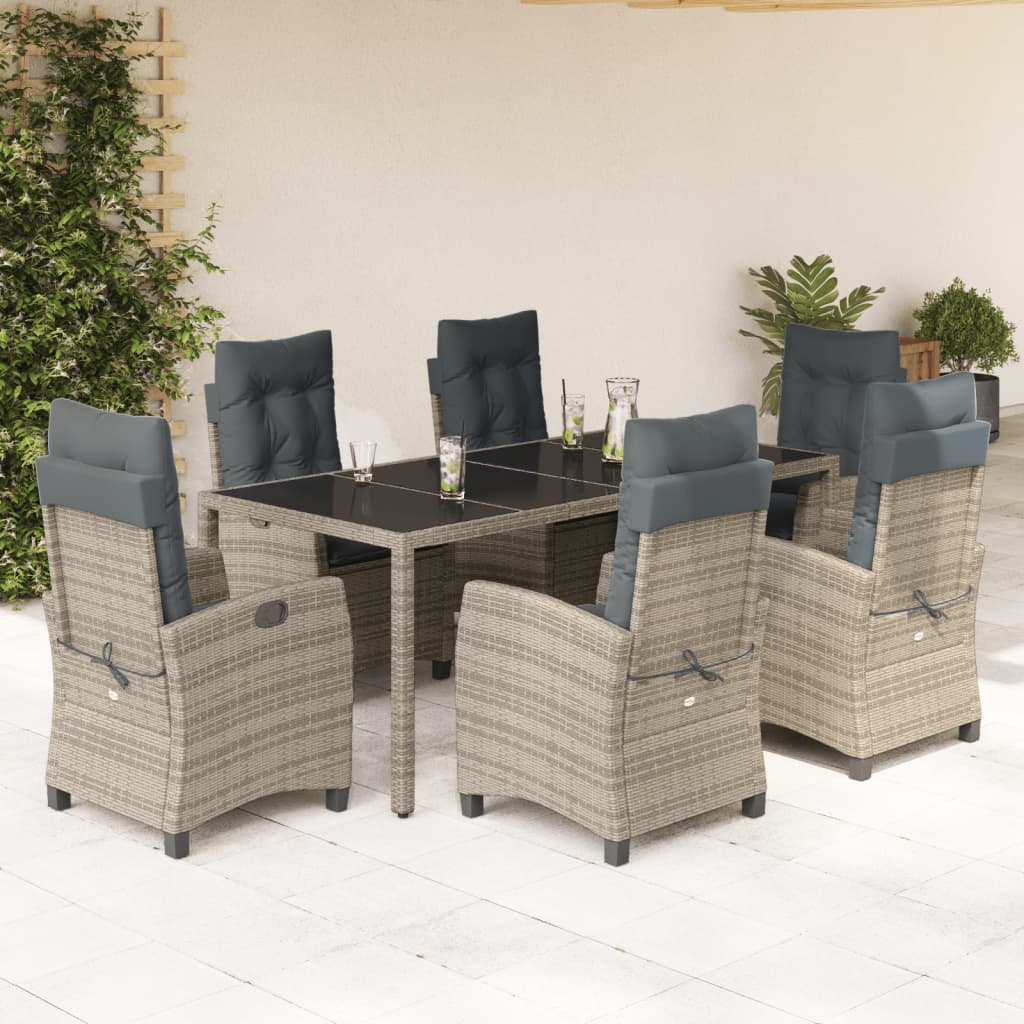 3-tlg. Garten-Essgruppe mit Kissen Grau Poly Rattan