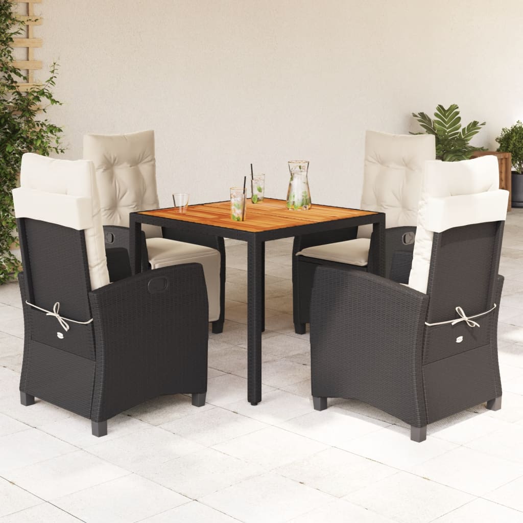 3-tlg. Garten-Essgruppe mit Kissen Schwarz Poly Rattan