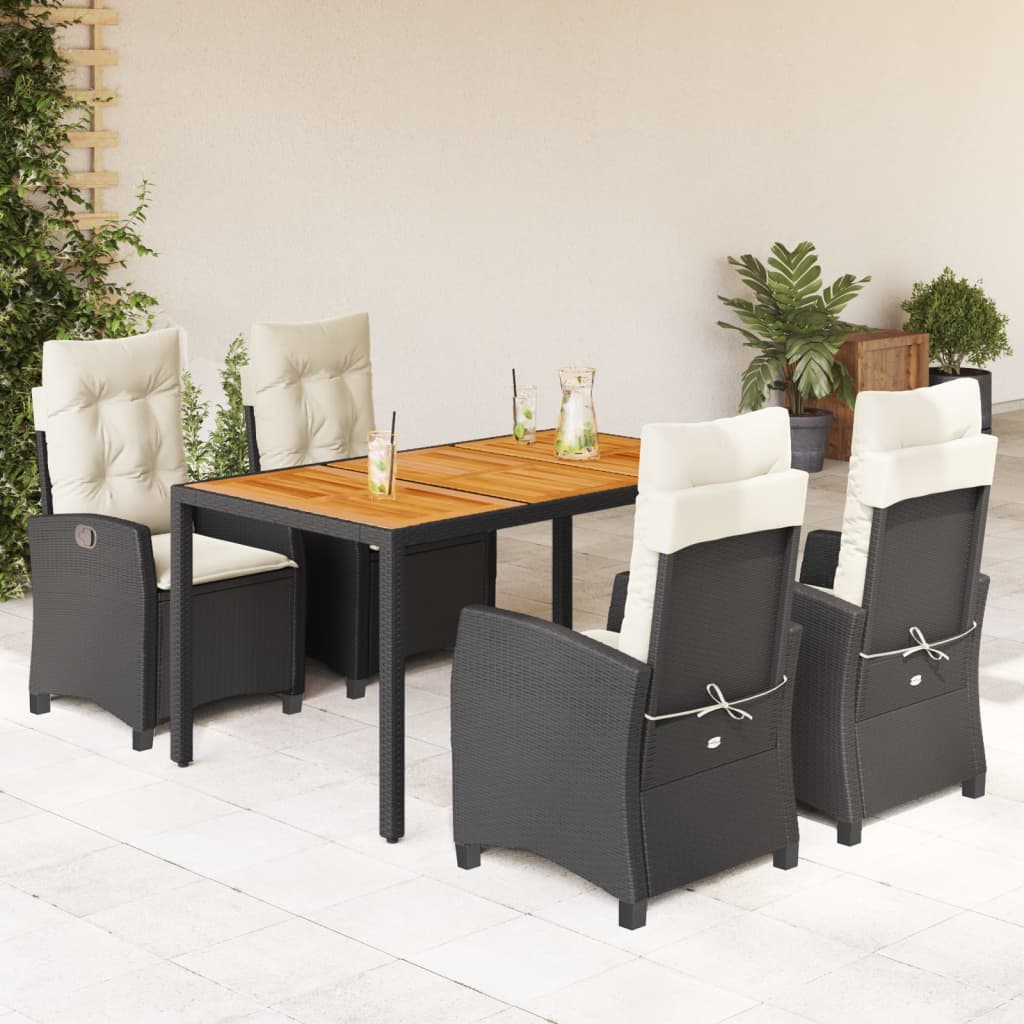 3-tlg. Garten-Essgruppe mit Kissen Schwarz Poly Rattan