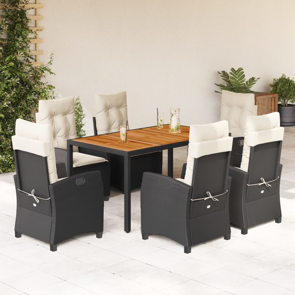 3-tlg. Garten-Essgruppe mit Kissen Schwarz Poly Rattan