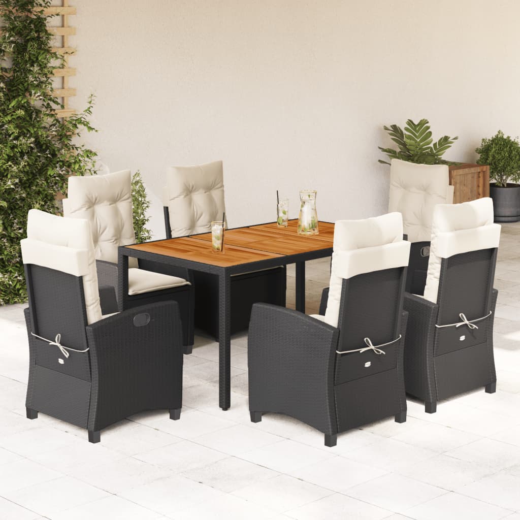 3-tlg. Garten-Essgruppe mit Kissen Schwarz Poly Rattan