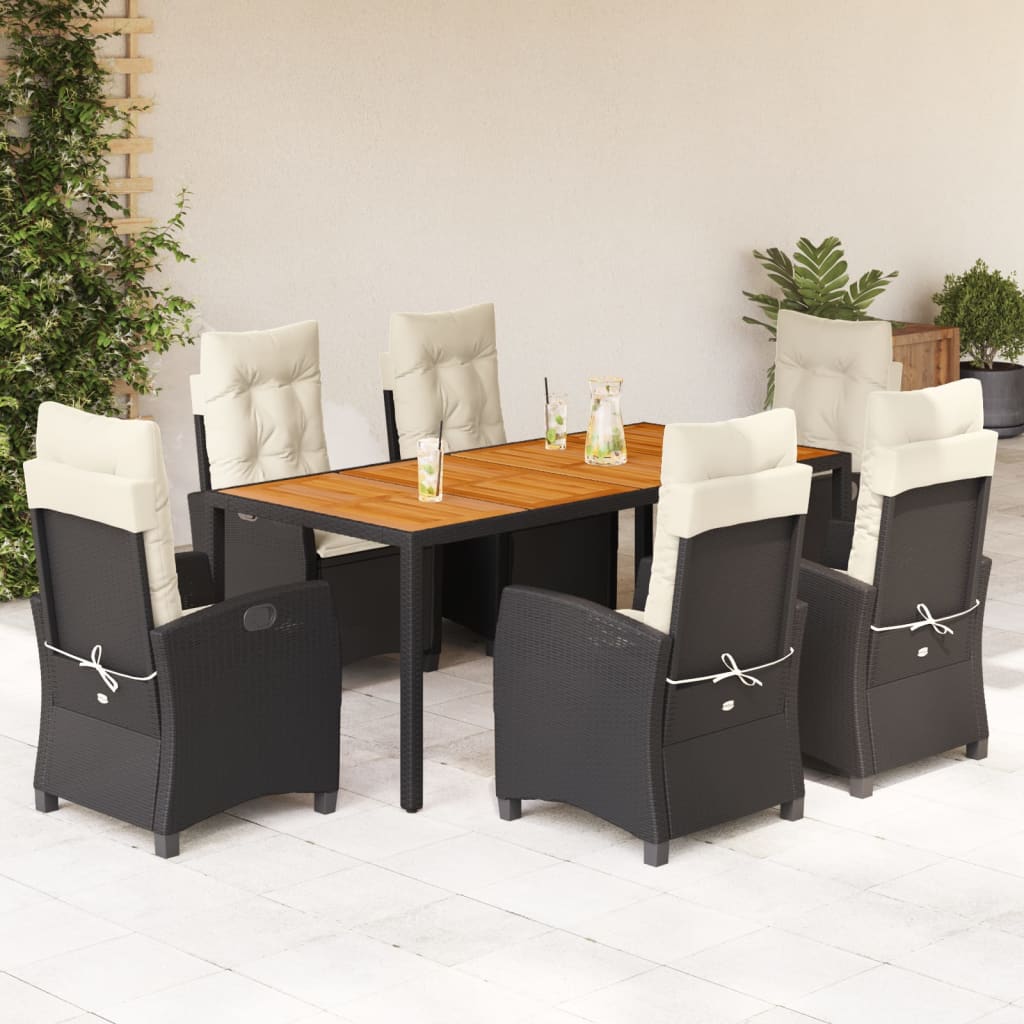 3-tlg. Garten-Essgruppe mit Kissen Schwarz Poly Rattan