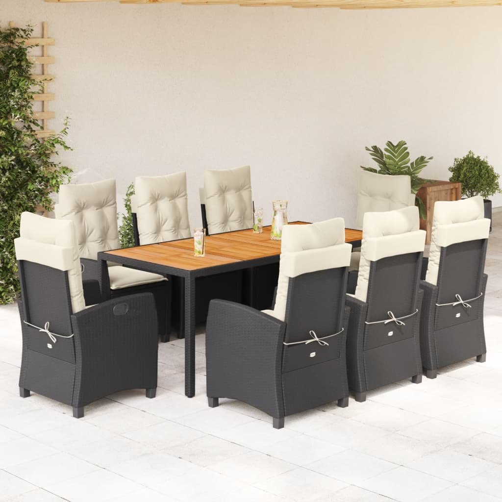 3-tlg. Garten-Essgruppe mit Kissen Schwarz Poly Rattan