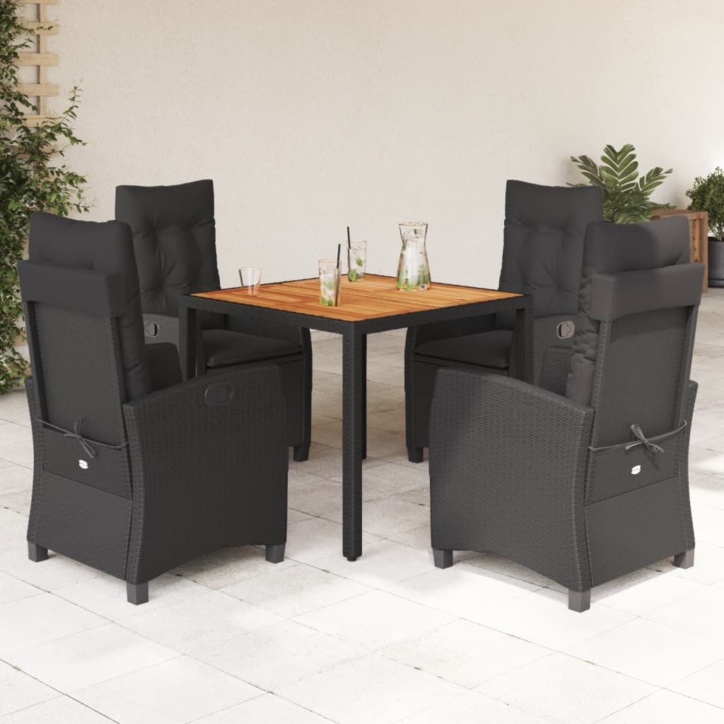 3-tlg. Garten-Essgruppe mit Kissen Schwarz Poly Rattan