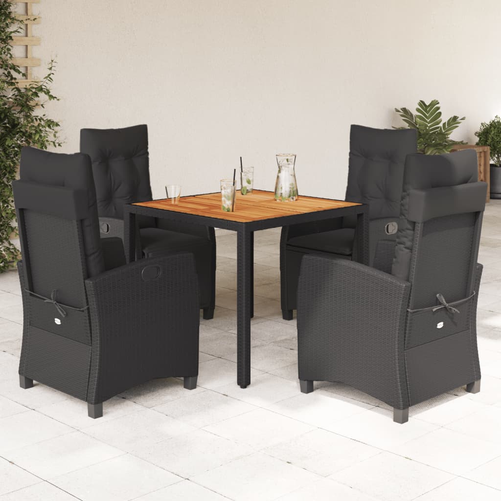 3-tlg. Garten-Essgruppe mit Kissen Schwarz Poly Rattan