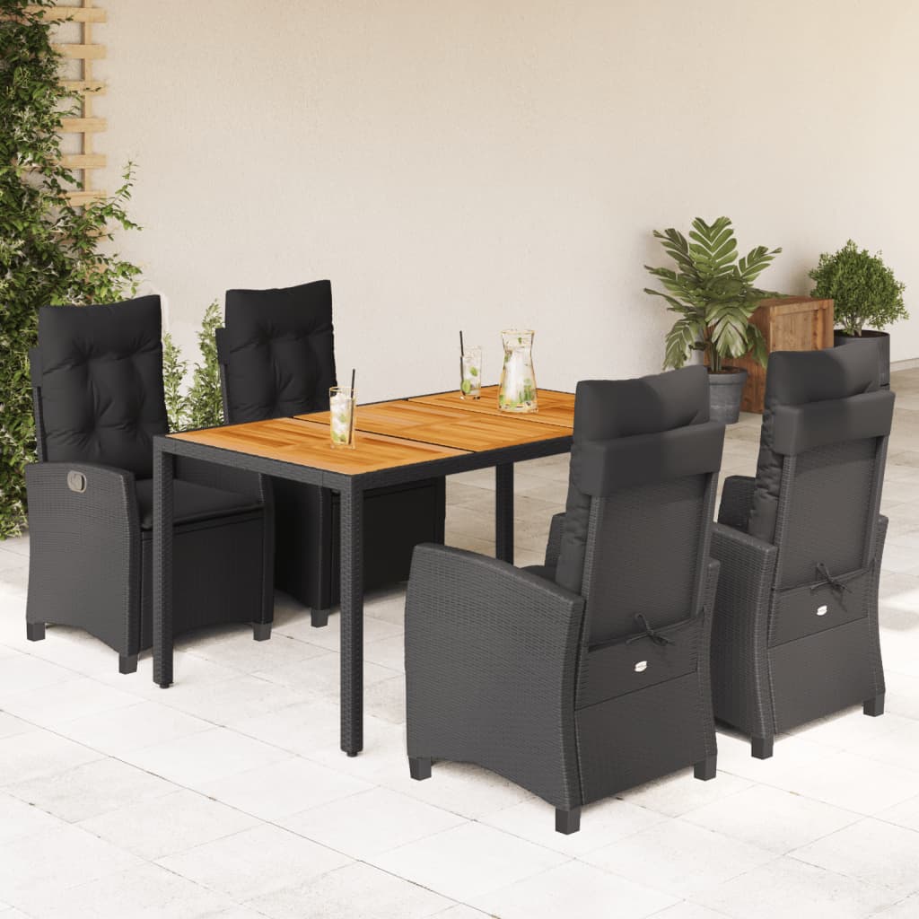 3-tlg. Garten-Essgruppe mit Kissen Schwarz Poly Rattan