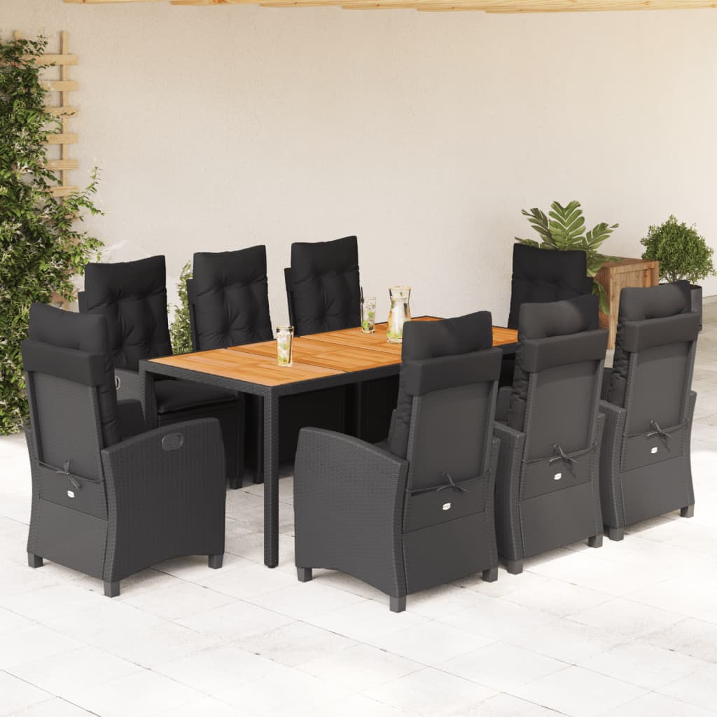 3-tlg. Garten-Essgruppe mit Kissen Schwarz Poly Rattan