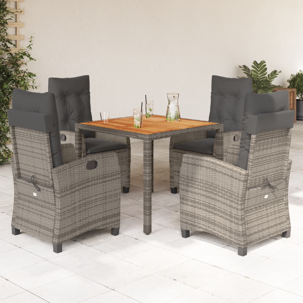 3-tlg. Garten-Essgruppe mit Kissen Grau Poly Rattan