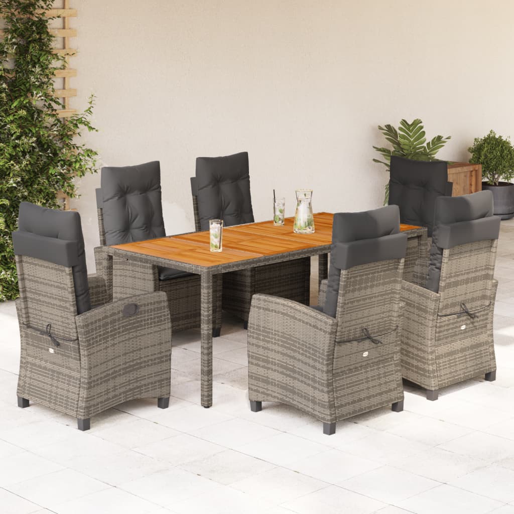 3-tlg. Garten-Essgruppe mit Kissen Grau Poly Rattan