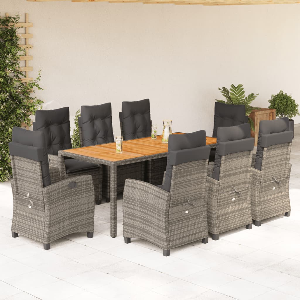 3-tlg. Garten-Essgruppe mit Kissen Grau Poly Rattan