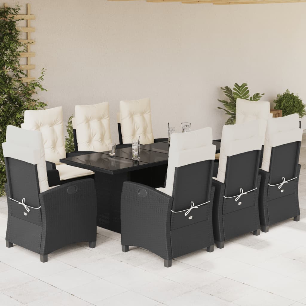 7-tlg. Garten-Essgruppe mit Kissen Schwarz Poly Rattan