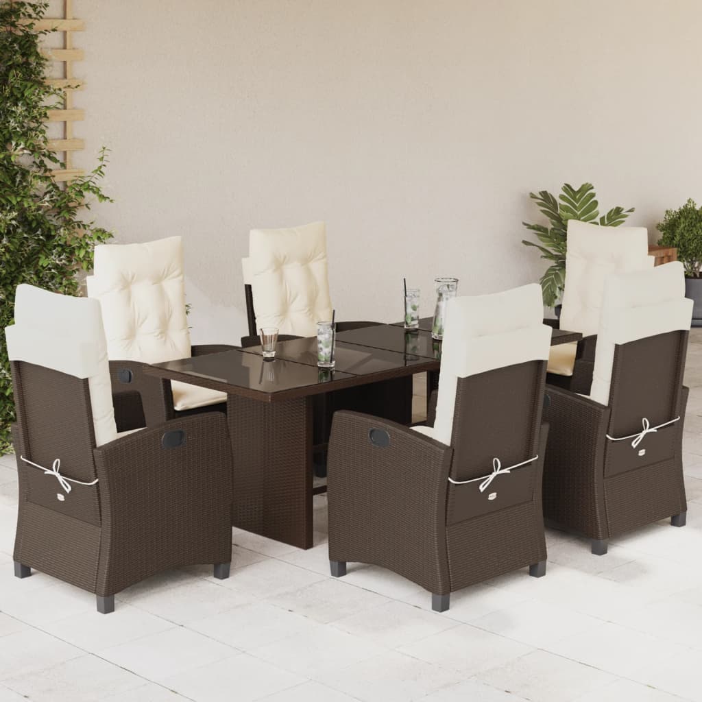 7-tlg. Garten-Essgruppe mit Kissen Schwarz Poly Rattan