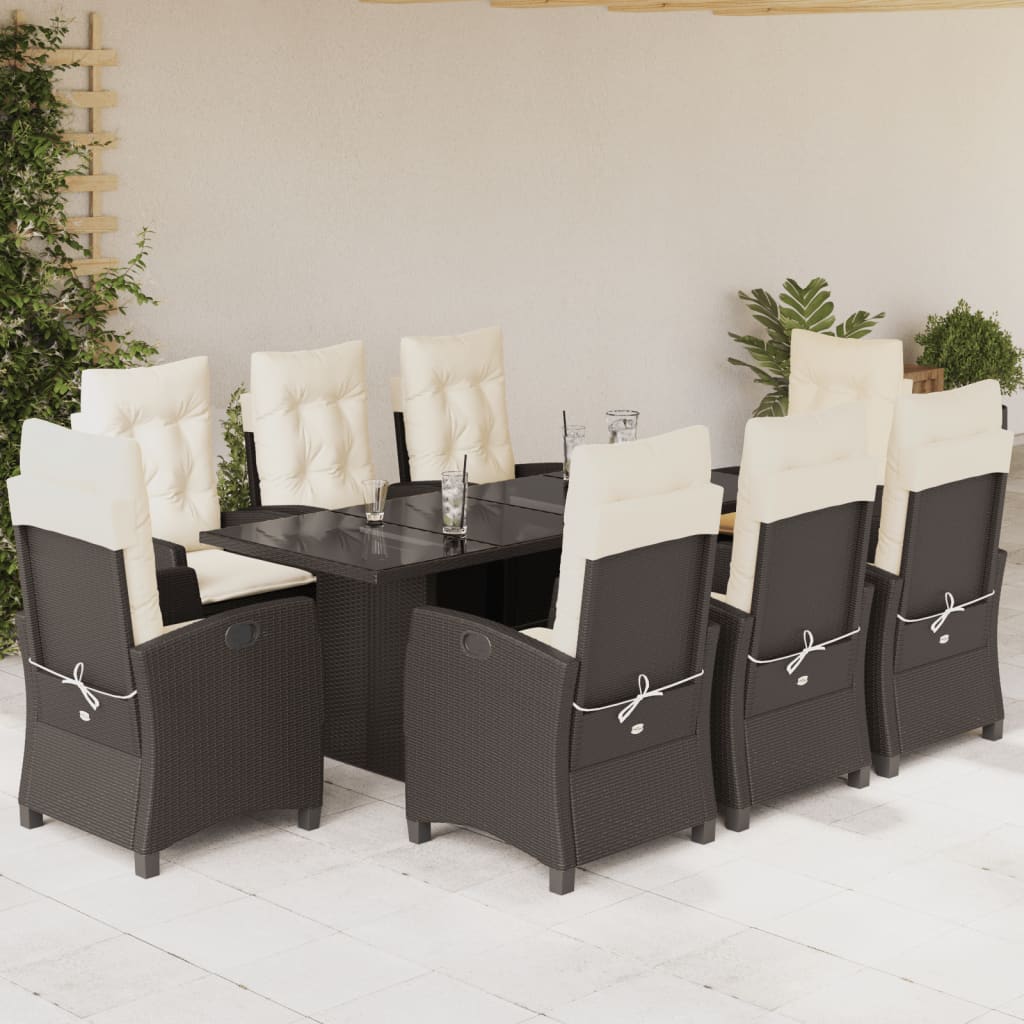 7-tlg. Garten-Essgruppe mit Kissen Schwarz Poly Rattan