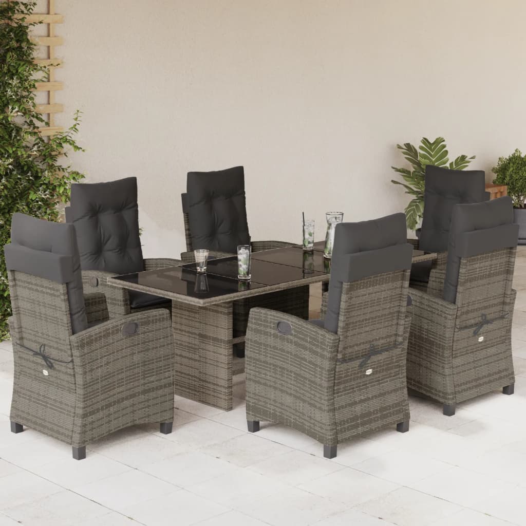 7-tlg. Garten-Essgruppe mit Kissen Schwarz Poly Rattan