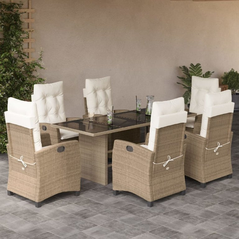 7-tlg. Garten-Essgruppe mit Kissen Schwarz Poly Rattan