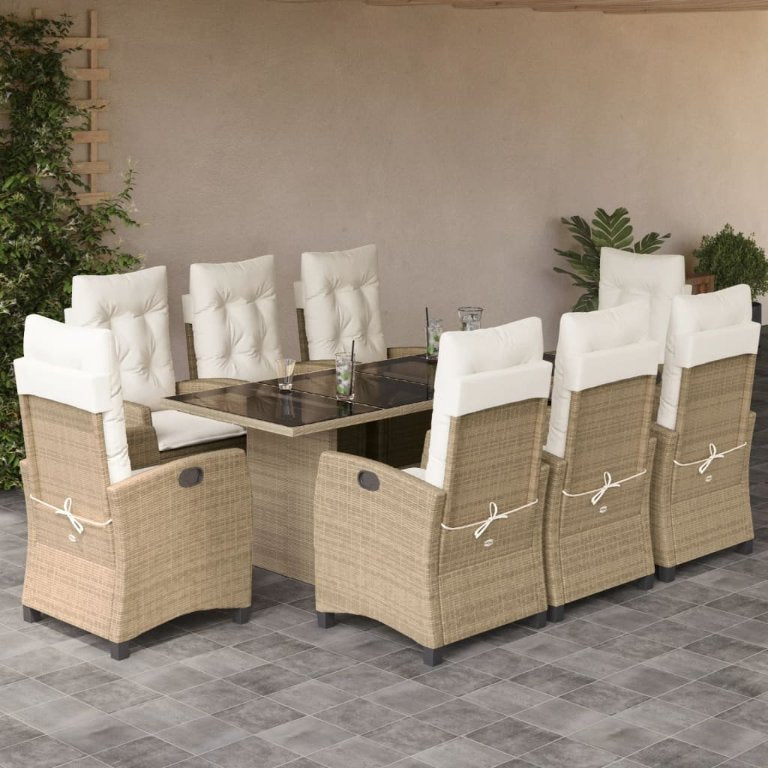 7-tlg. Garten-Essgruppe mit Kissen Schwarz Poly Rattan