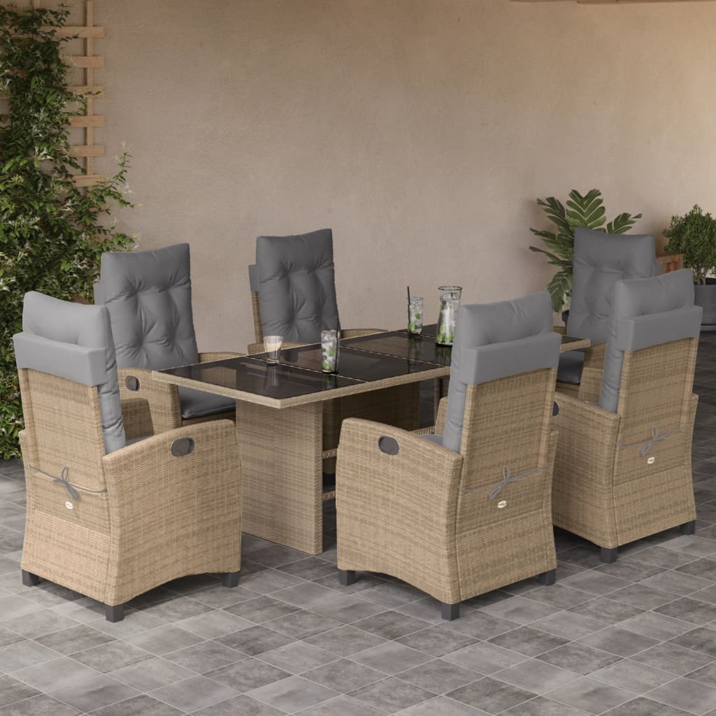 7-tlg. Garten-Essgruppe mit Kissen Schwarz Poly Rattan