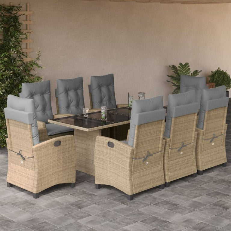7-tlg. Garten-Essgruppe mit Kissen Schwarz Poly Rattan