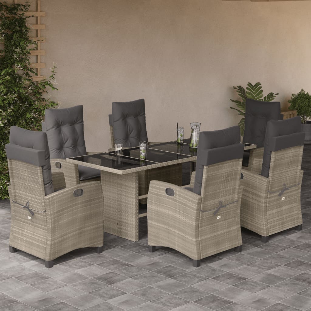 7-tlg. Garten-Essgruppe mit Kissen Schwarz Poly Rattan