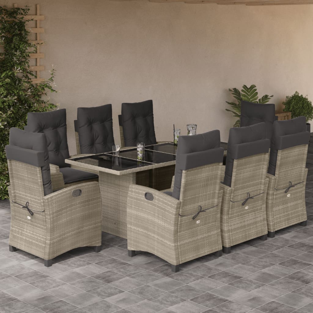 7-tlg. Garten-Essgruppe mit Kissen Schwarz Poly Rattan