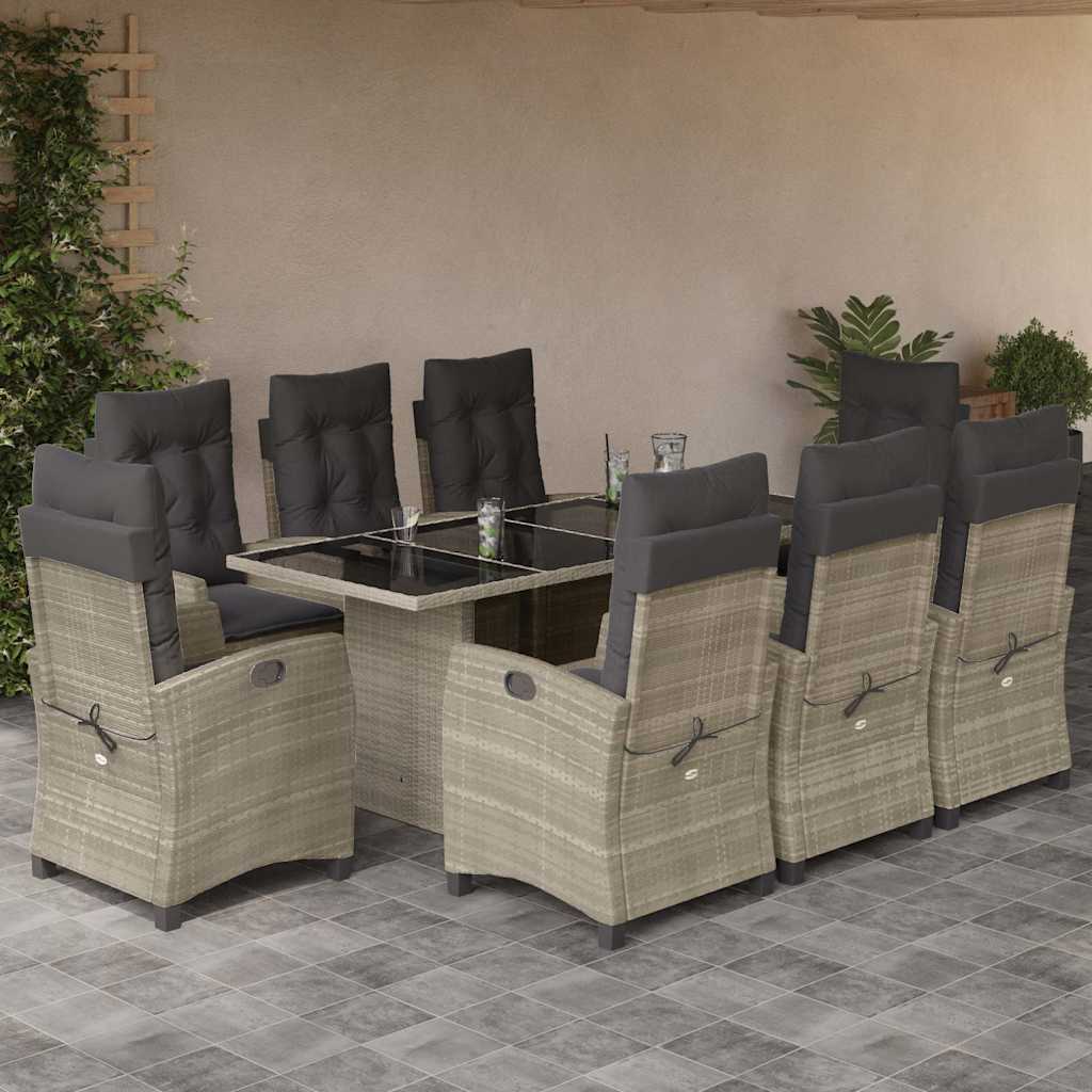 7-tlg. Garten-Essgruppe mit Kissen Schwarz Poly Rattan