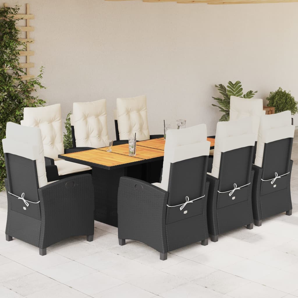 7-tlg. Garten-Essgruppe mit Kissen Schwarz Poly Rattan
