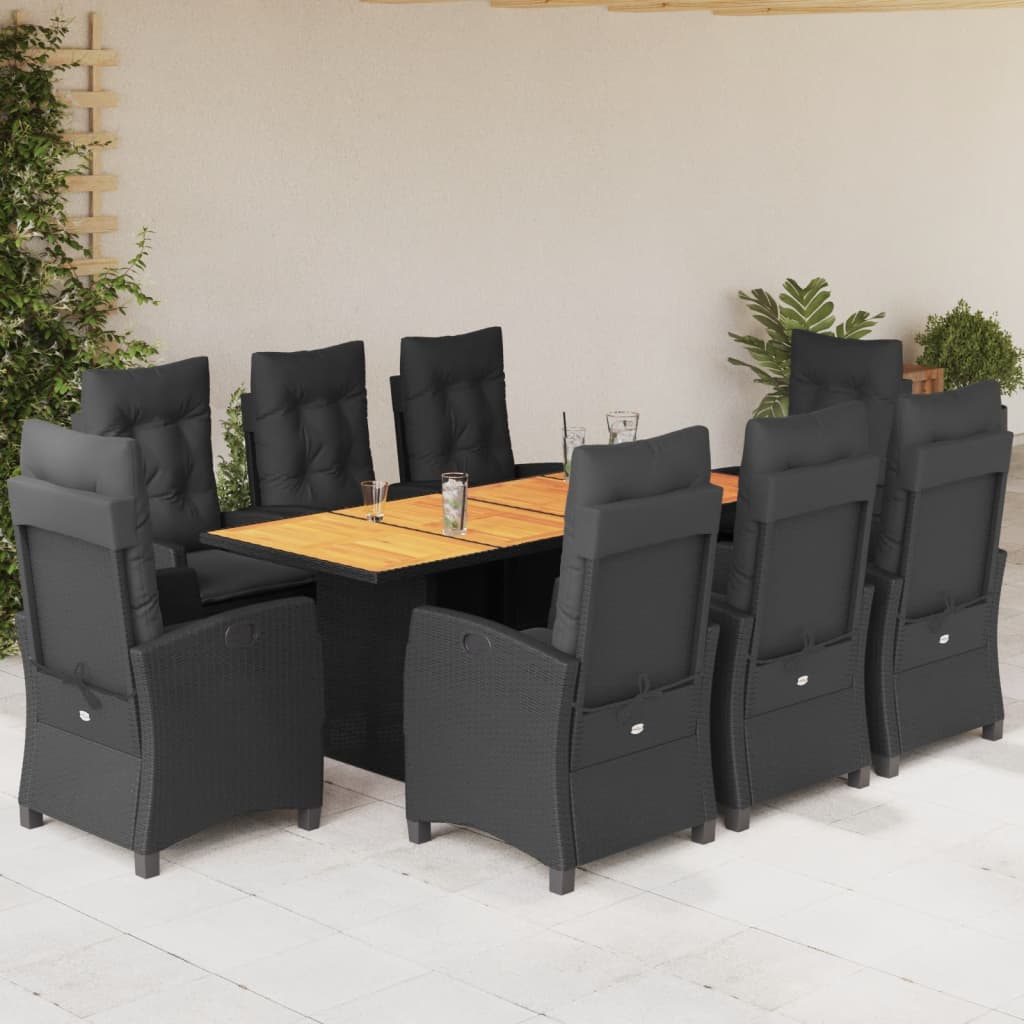 7-tlg. Garten-Essgruppe mit Kissen Schwarz Poly Rattan