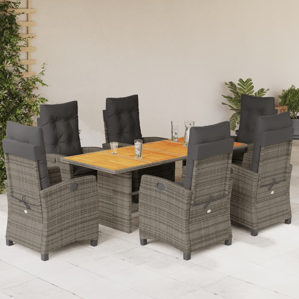 7-tlg. Garten-Essgruppe mit Kissen Schwarz Poly Rattan