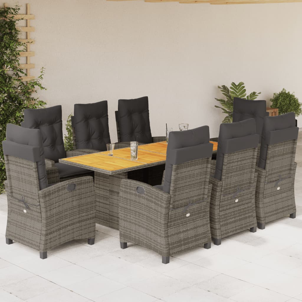 7-tlg. Garten-Essgruppe mit Kissen Schwarz Poly Rattan