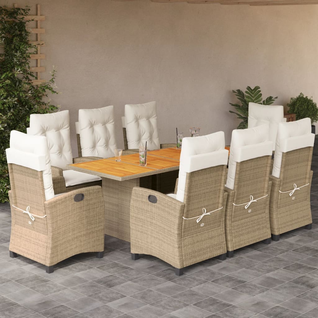 7-tlg. Garten-Essgruppe mit Kissen Schwarz Poly Rattan