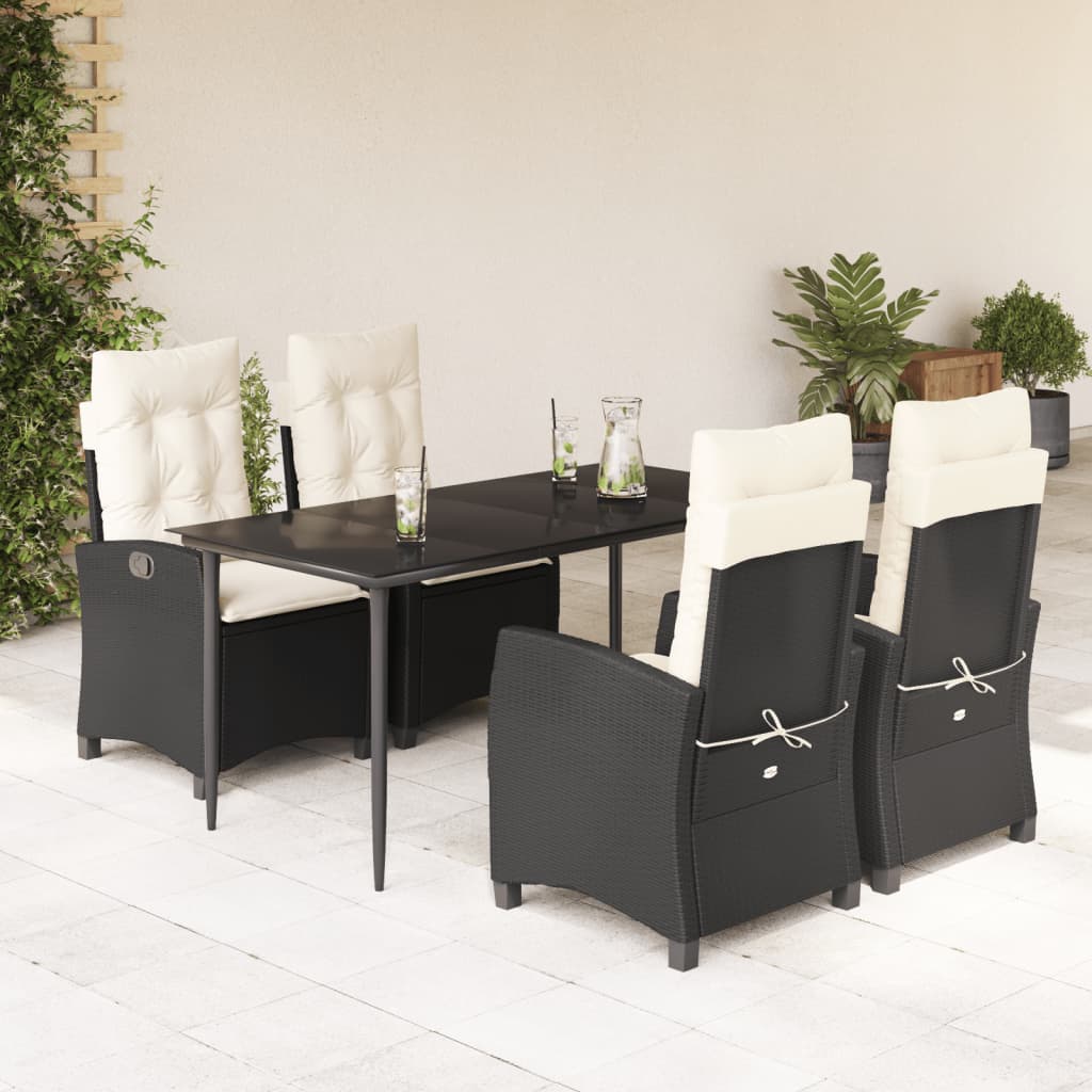 3-tlg. Garten-Essgruppe mit Kissen Schwarz Poly Rattan