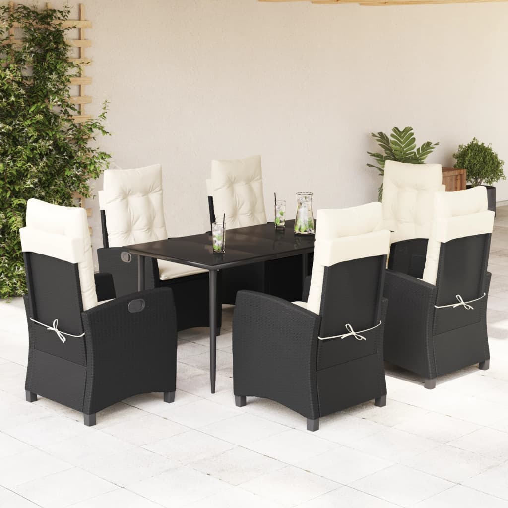 3-tlg. Garten-Essgruppe mit Kissen Schwarz Poly Rattan
