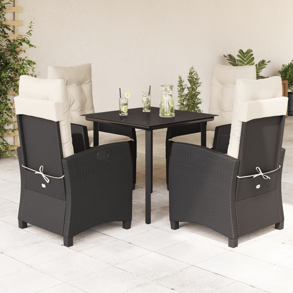 3-tlg. Garten-Essgruppe mit Kissen Schwarz Poly Rattan