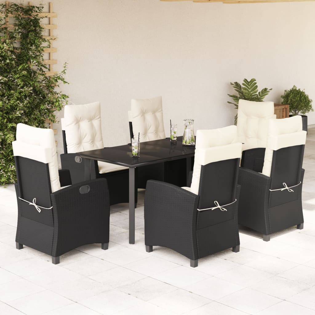3-tlg. Garten-Essgruppe mit Kissen Schwarz Poly Rattan