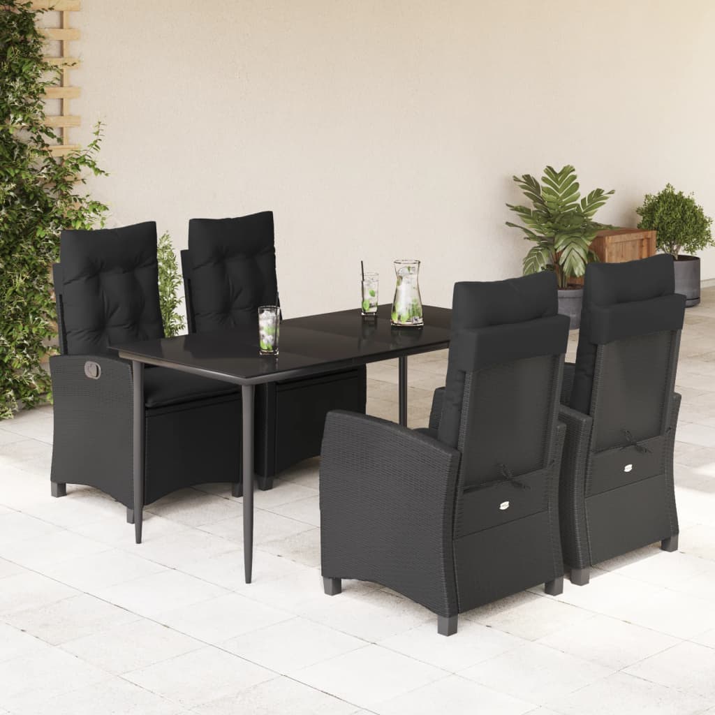 3-tlg. Garten-Essgruppe mit Kissen Schwarz Poly Rattan