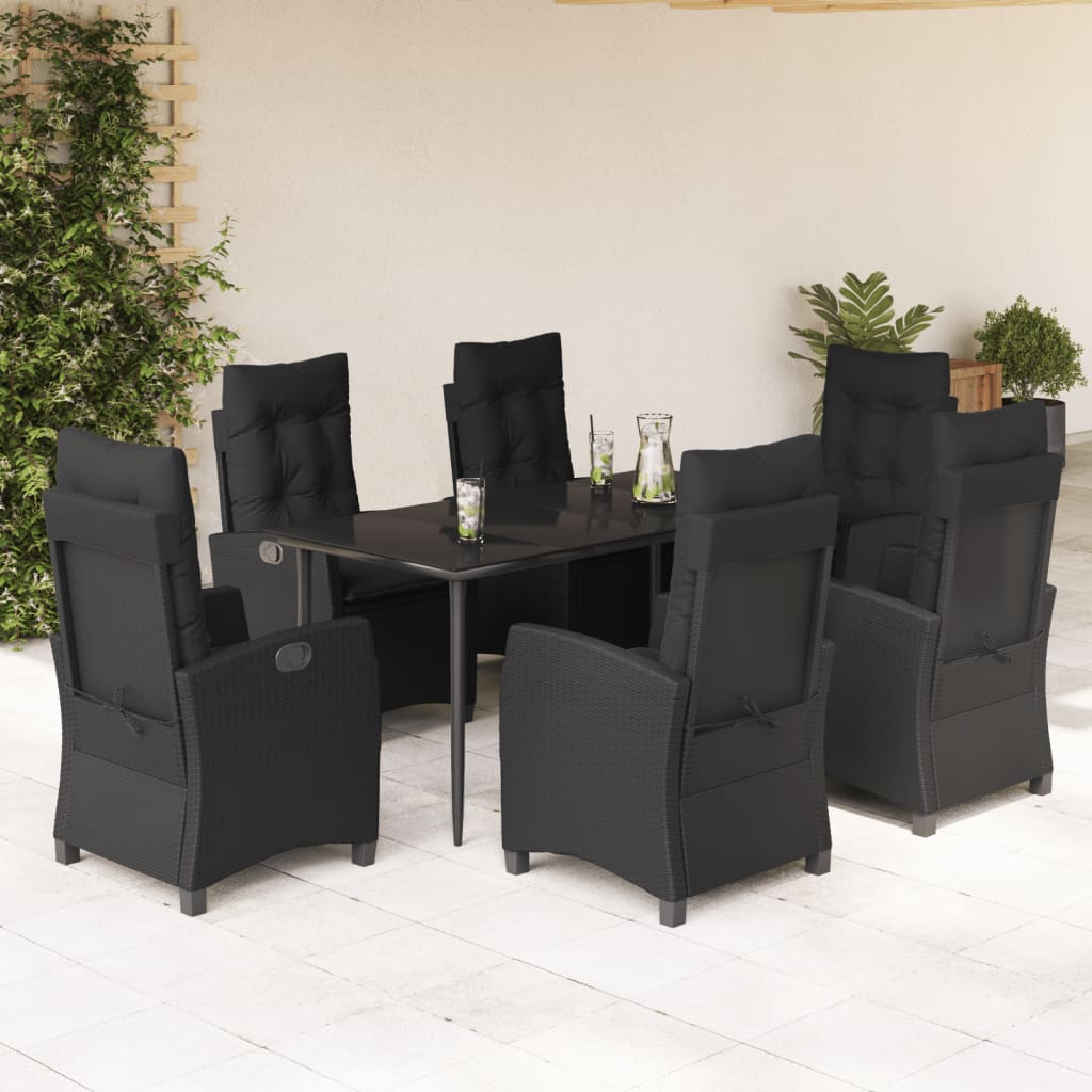 3-tlg. Garten-Essgruppe mit Kissen Schwarz Poly Rattan