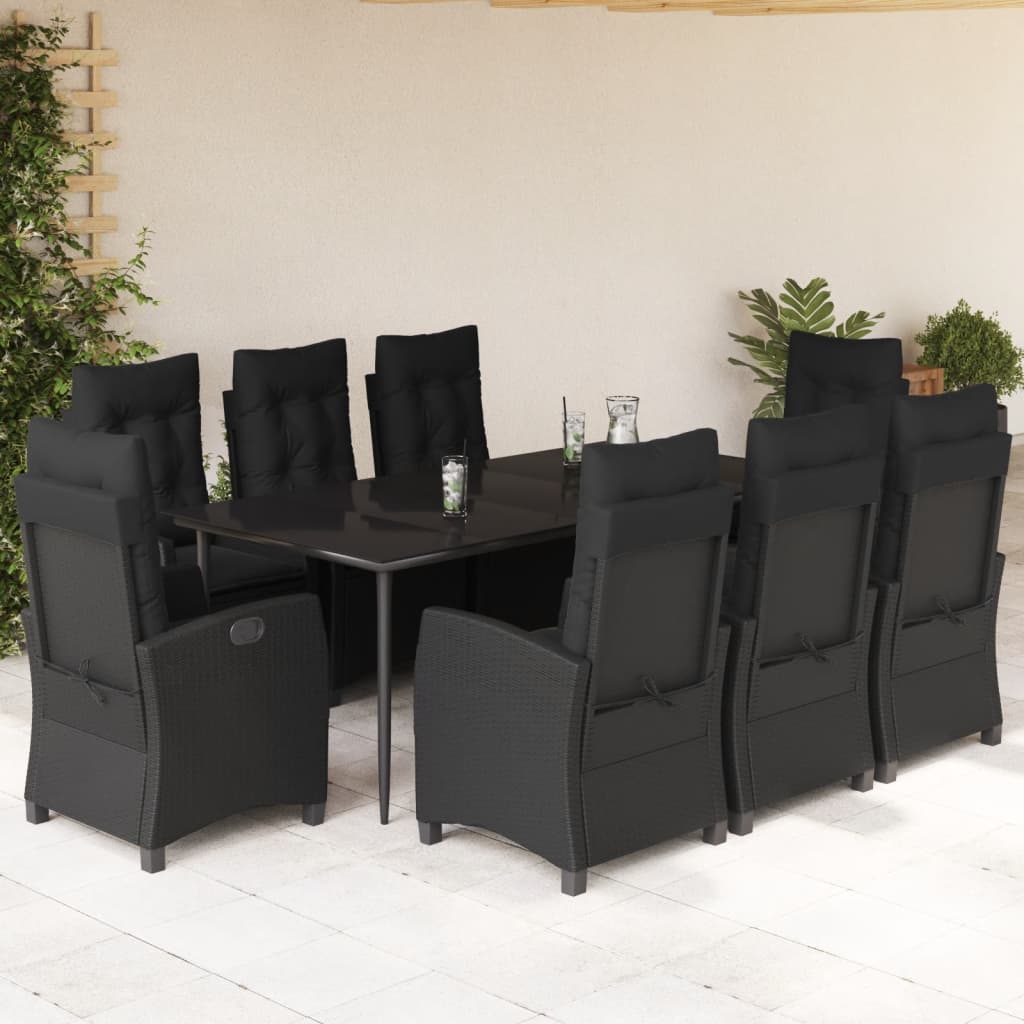 3-tlg. Garten-Essgruppe mit Kissen Schwarz Poly Rattan