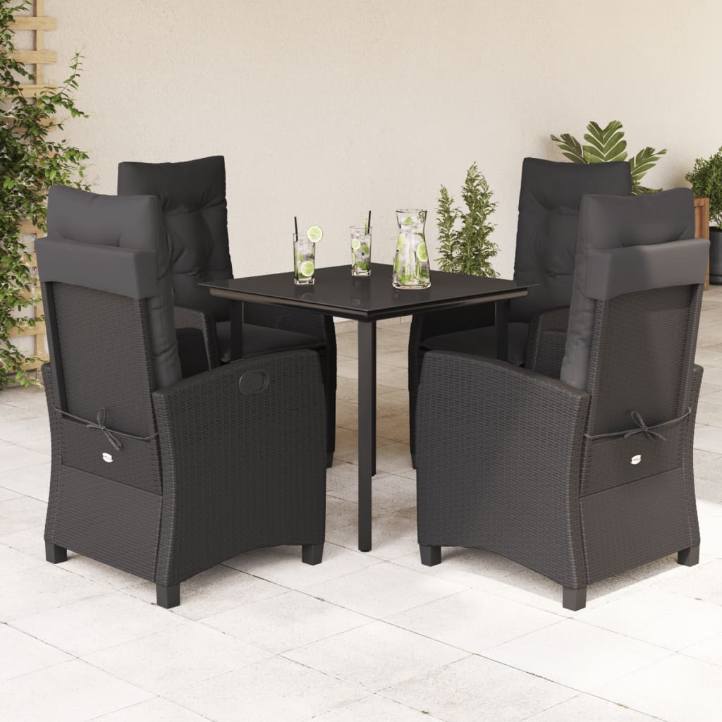3-tlg. Garten-Essgruppe mit Kissen Schwarz Poly Rattan